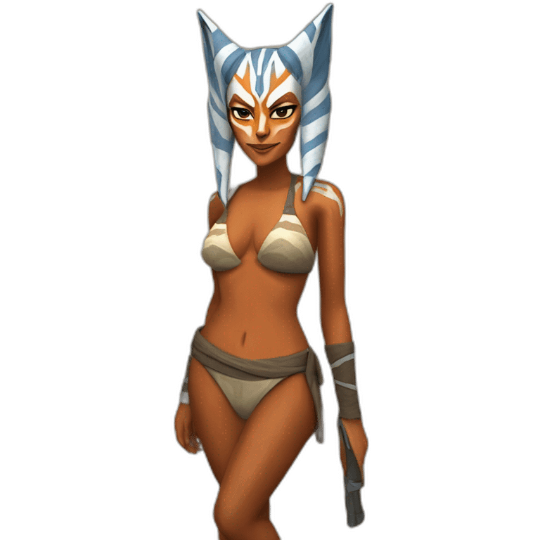 Sexy Ahsoka Tano (portrait, front facing) bikini (small horns) (clone wars season 7) in the style of van gogh emoji