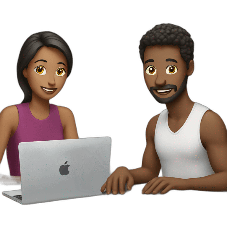 two people around a table using macbooks emoji