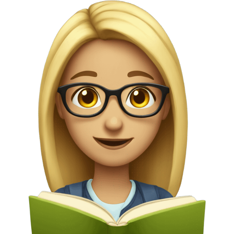 Nerd smiling girl emoji reading a book emoji