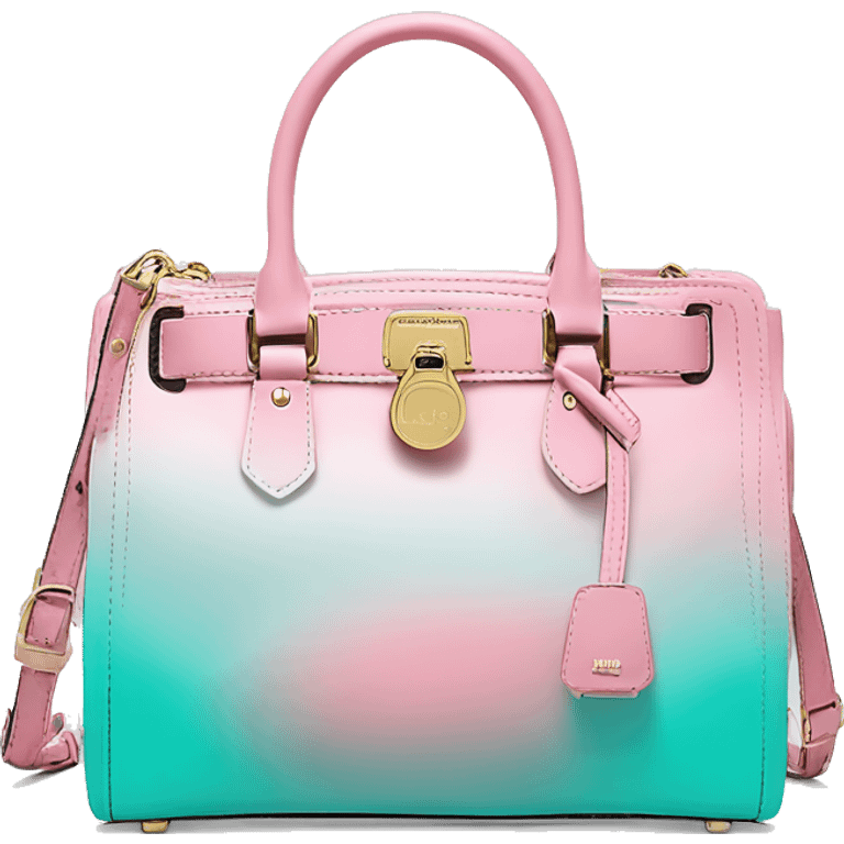 Realistic isolated pastel pink to tiffany blue ombre Michael Kors satchel purse.  emoji