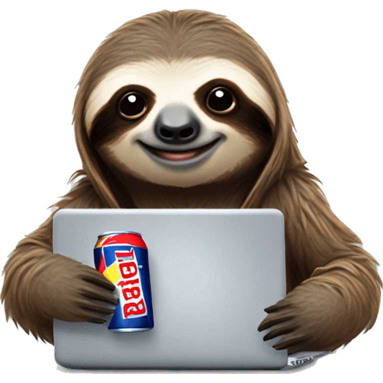 sloth with RedBull can and laptop emoji