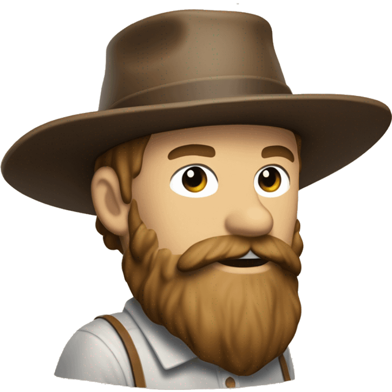 amish brown straw hat and small beard without mustache white skin brown button down shirt from the waste up holding a hammer one photo  emoji