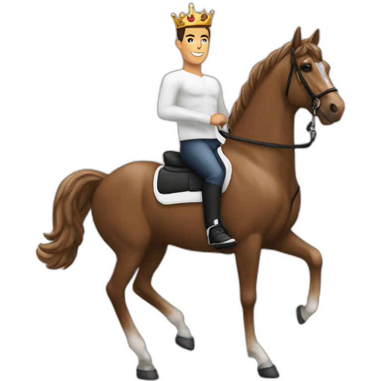 Cristiano Ronaldo sur un cheval blanc avec une couronne emoji