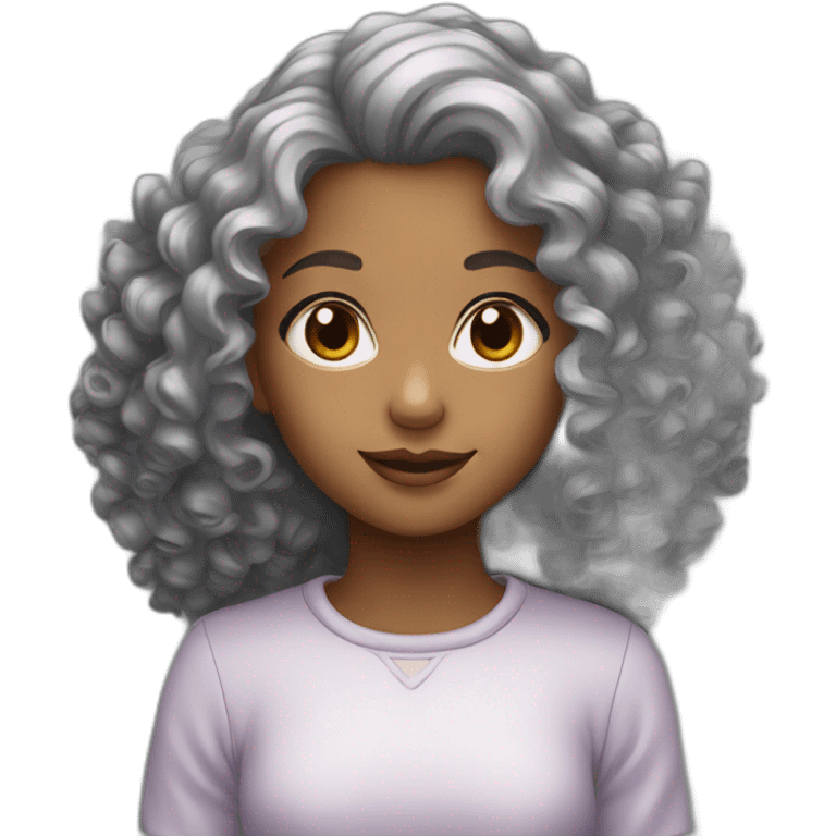 girl round face curly hair with grey hair tint emoji