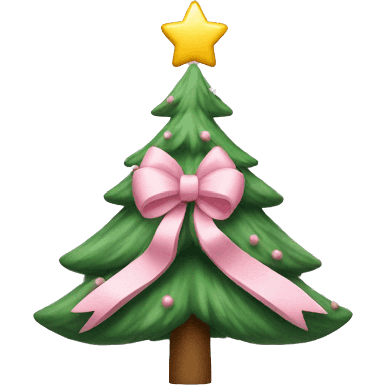 Christmas tree with a light pink bow on top of the tree emoji