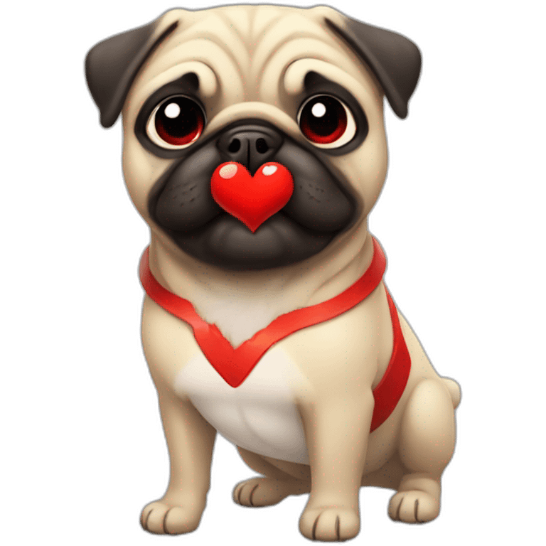 anime pug holding up a big bright red heart emoji