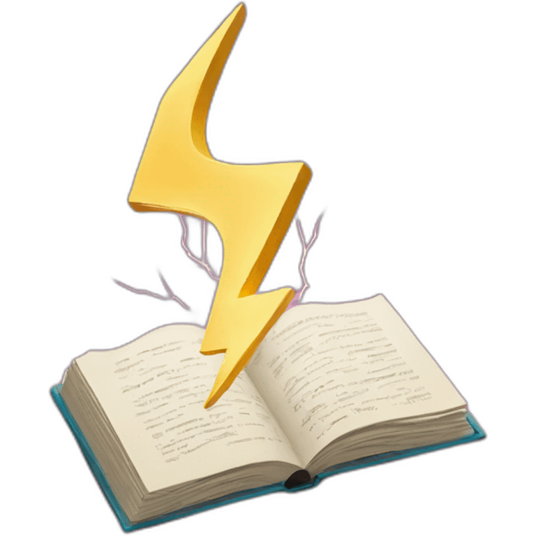 Open book with lightning bolts for sudden inspiration. emoji