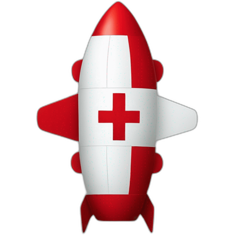 big red cross stencil on flying rocket image emoji