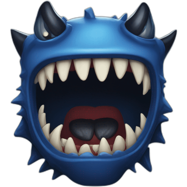 sharp teeth dark blue monster with big black eyes emoji