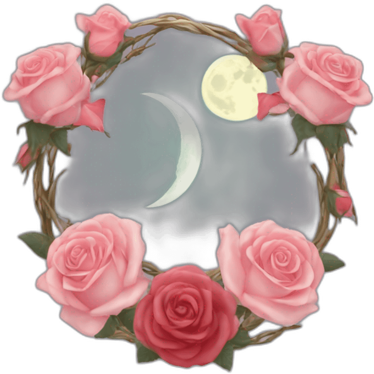 Wiccan triple moon with roses emoji