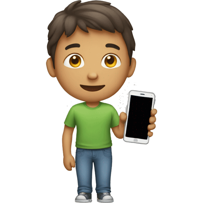 Boy holding mobile emoji