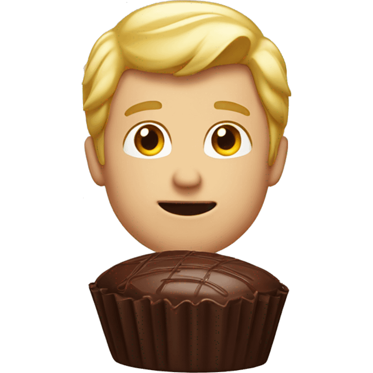 Chocolate is eated by a guy with blond hair  emoji