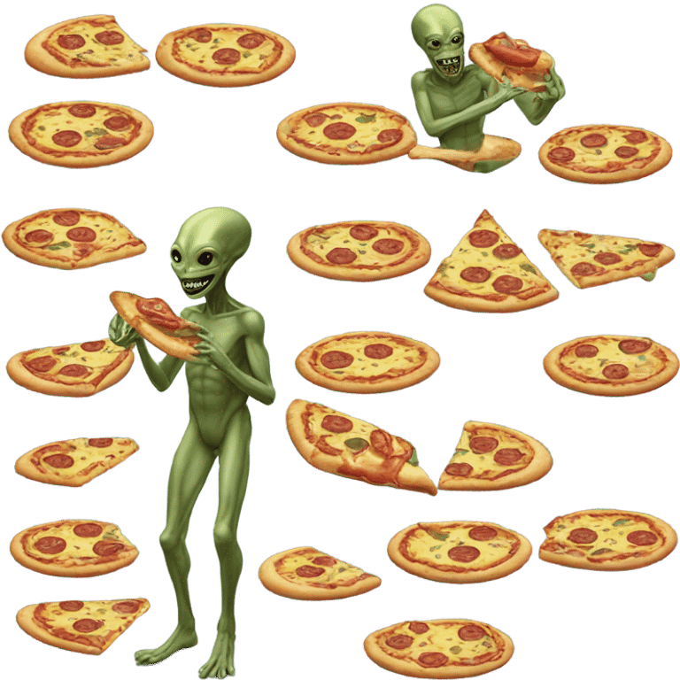 alien eating pizza on a surfboard  emoji