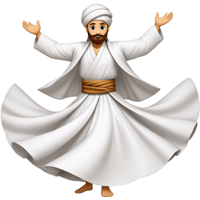 Cinematic Realistic Whirling Dervish Dance Emoji, depicted as a mesmerizing traditional Sufi dance scene with flowing robes and dynamic movement, rendered with vibrant textures and swirling mystical lighting that captures its spiritual energy. emoji