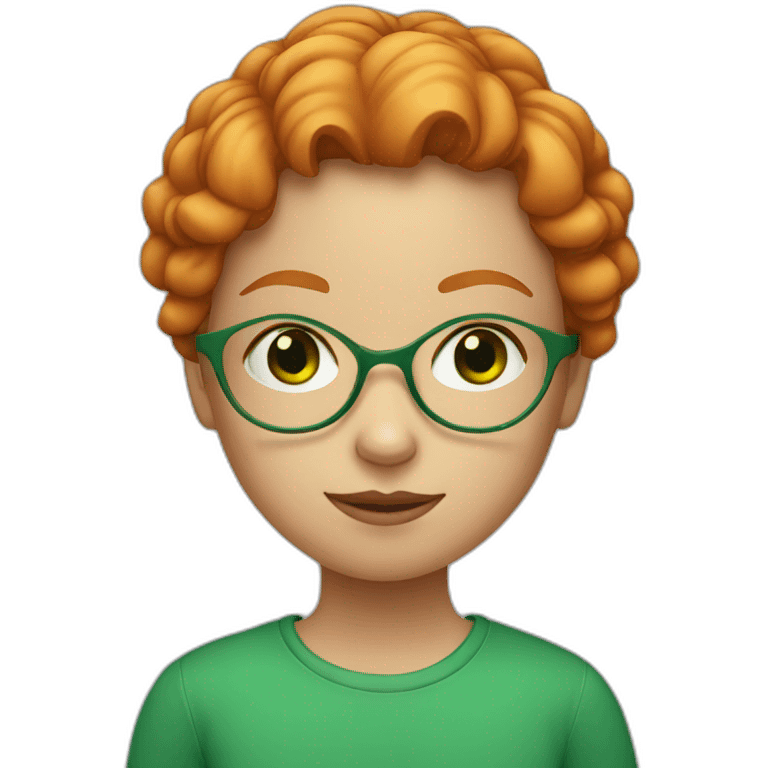 Ginger headed girl with green eyes and glasses emoji