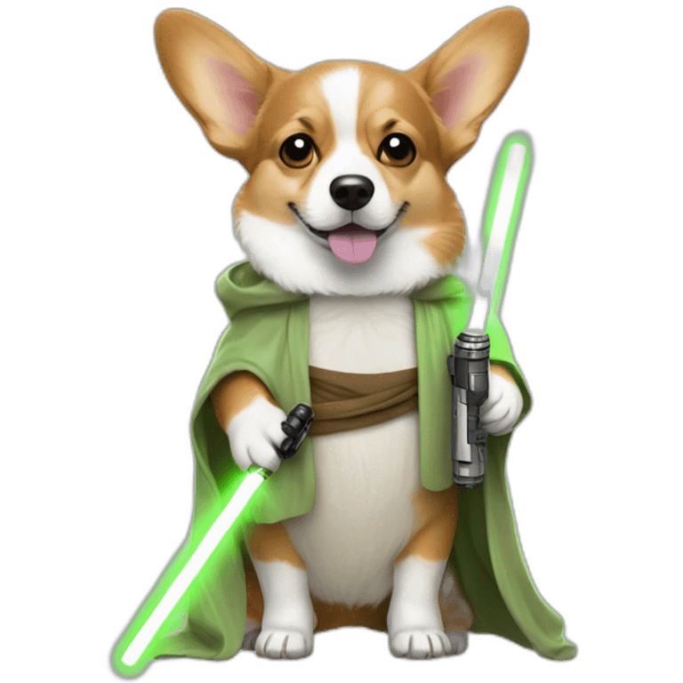 Corgi dress as yoda with light saber emoji