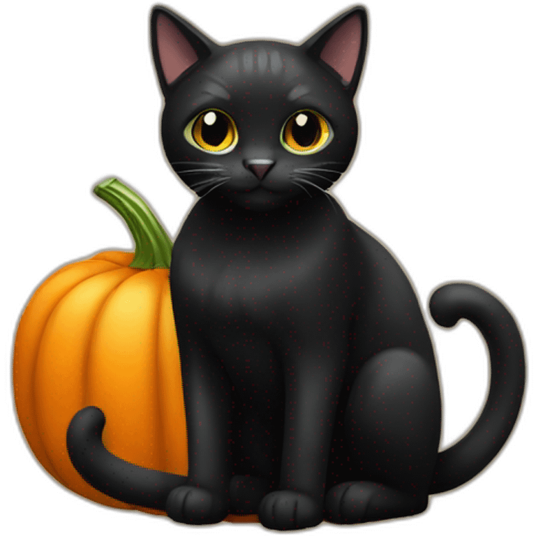 Black cat sitting on a pumpkin emoji