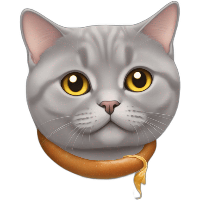 lilac british shorthair golden eyes eating a sausage emoji