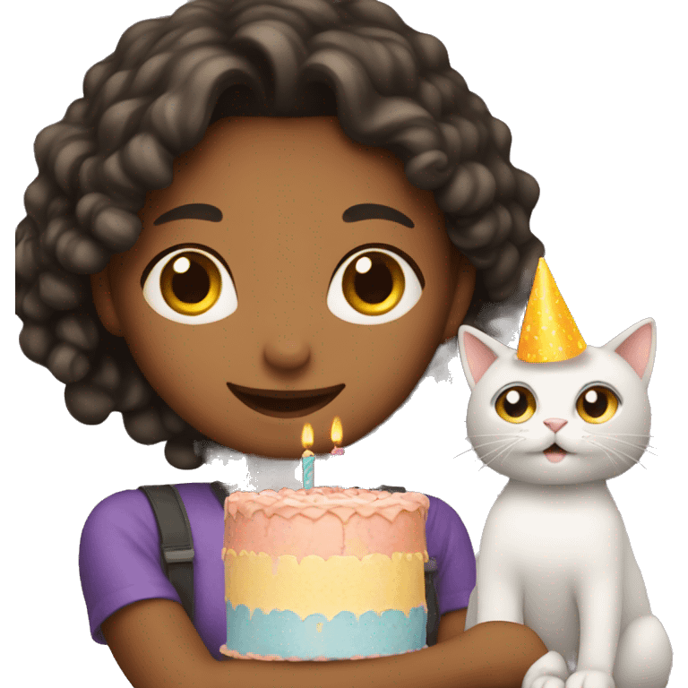 girl celebrating her birthday with cat emoji