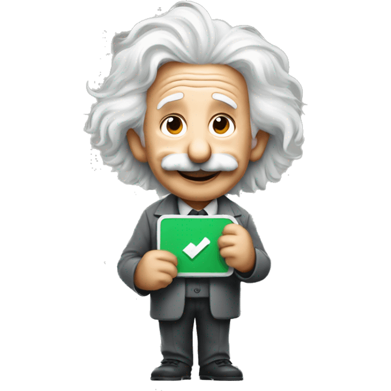 happy albert einstein holding play button in one hand emoji