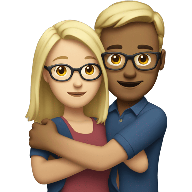 hugging blonde woman with glasses and brown-haired man emoji