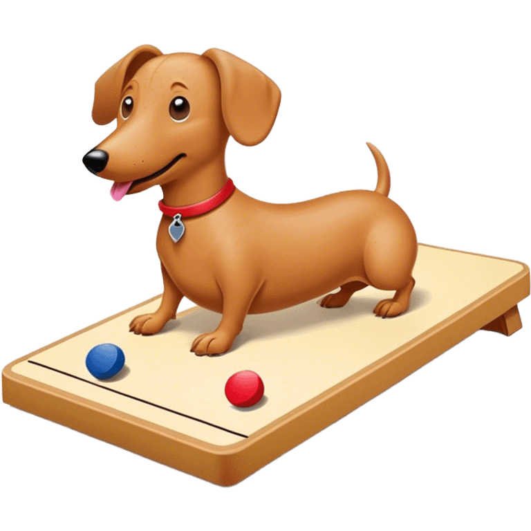 Cream colored Wiener dog playing cornhole emoji