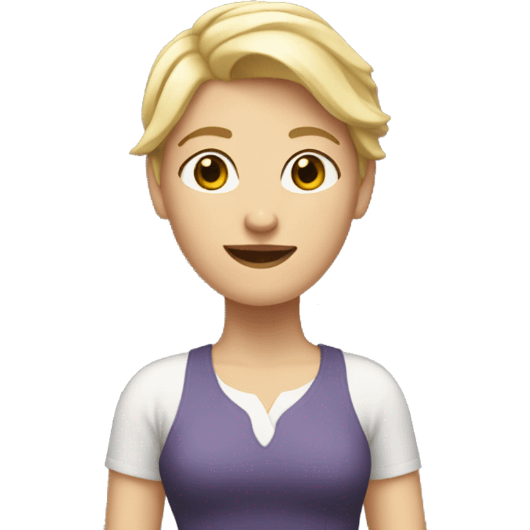 white woman with short blonde hair is raising hand emoji