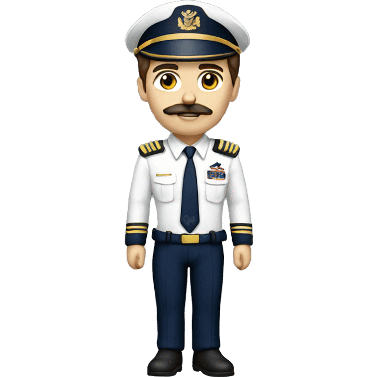 pilot with brown hair and mustache with navy and gold uniform emoji