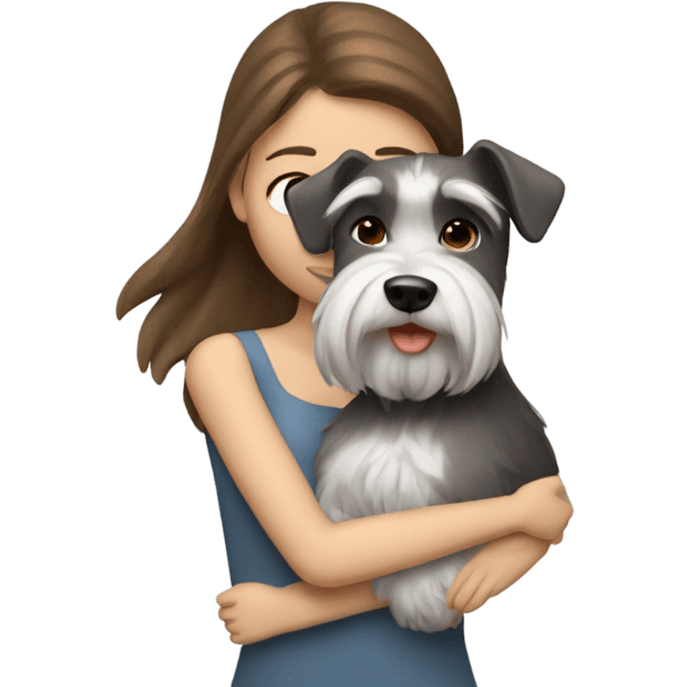 White Slavic girl with brown hair huggin schnauzer  emoji