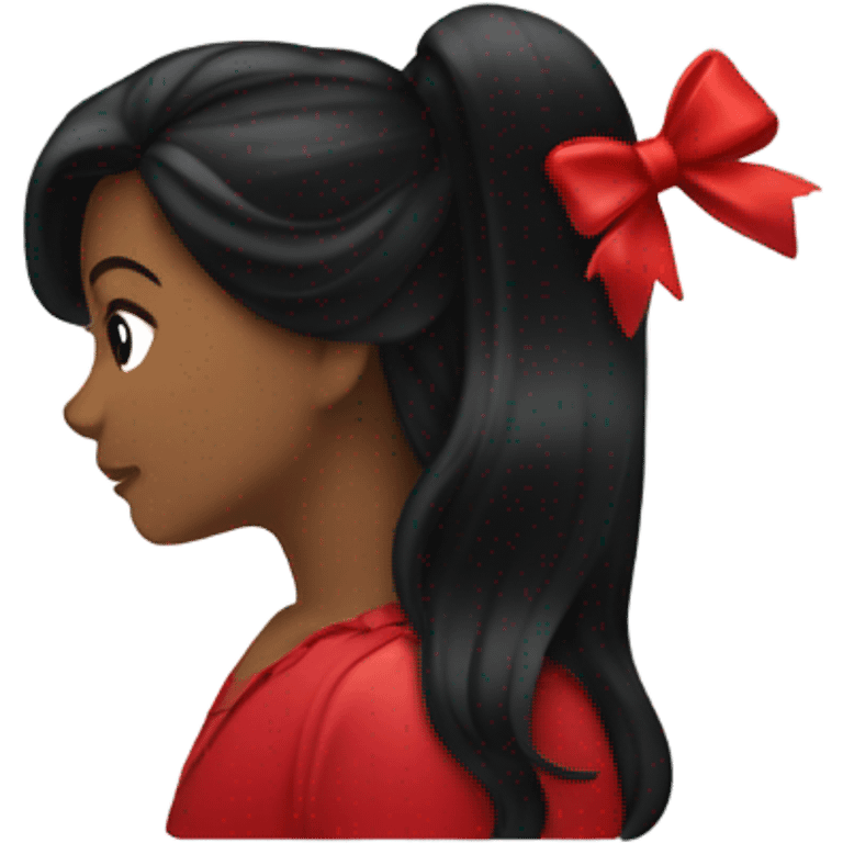 red bow in black hair flowing hair silhouette from behind emoji