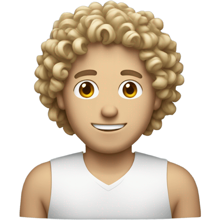 curly hair white man with a computer emoji