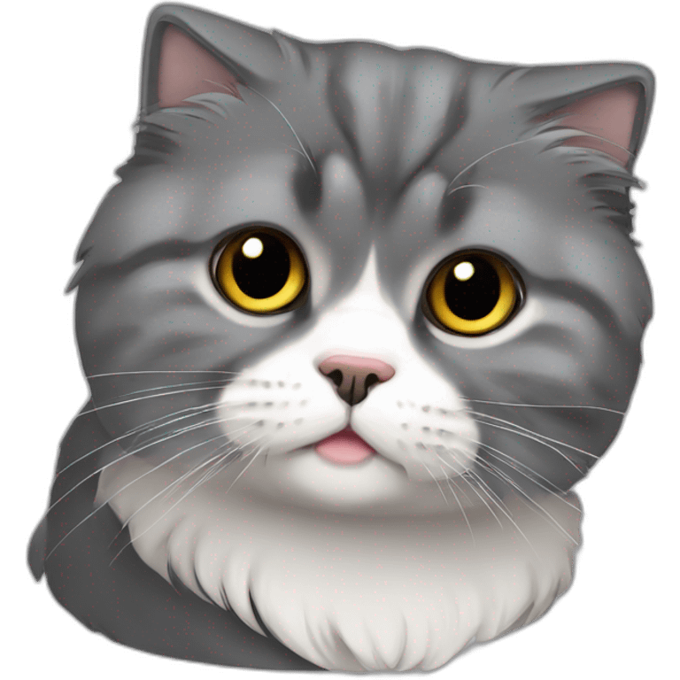 darkgray Scottish Fold Cat long hair broken ear emoji