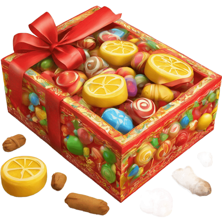 Traditional russian new year sweet gift box with handles with candies for kids emoji