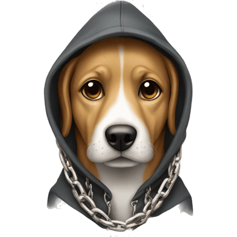 Dog wearing a chain and hat with hoodie emoji