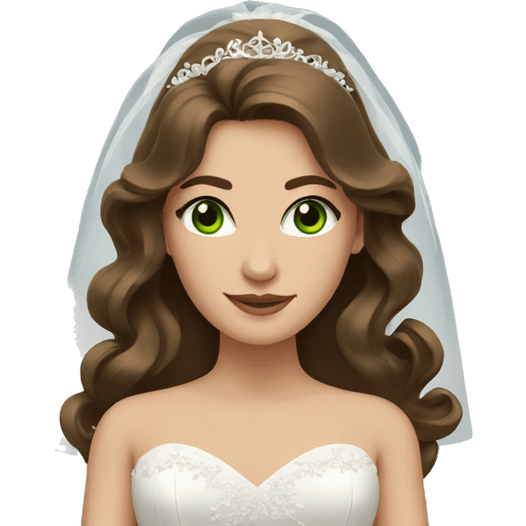 Bride with long wavy lose brown hair and green eyes  emoji