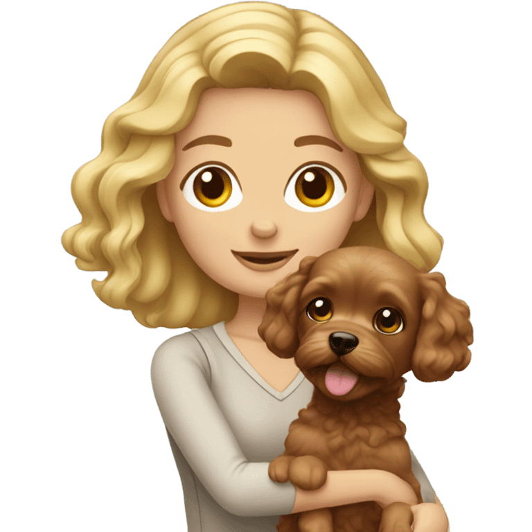 Blonde girl holding brown cavapoo emoji