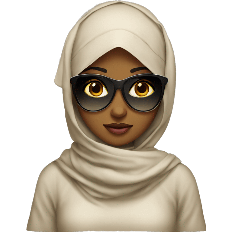 Pretty model Muslim Somali girl with sunglasses and sun hat and neck covered emoji