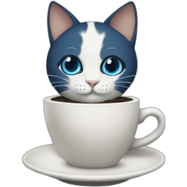 Navy blue cat with coffee emoji