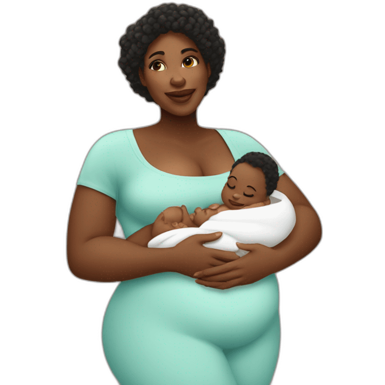 beautiful heavyset Black women holding two babies emoji