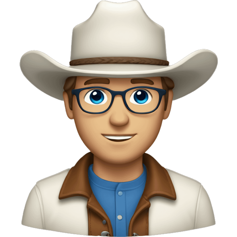 White man with brown hair, blue eyes, glasses, cowboy hat and bolo emoji