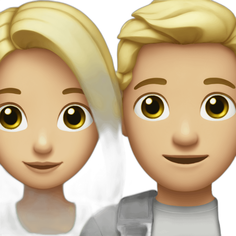 A couple of a girl with blonde hair and green eyes, and a man with black hair and black eyes, that are hugging emoji