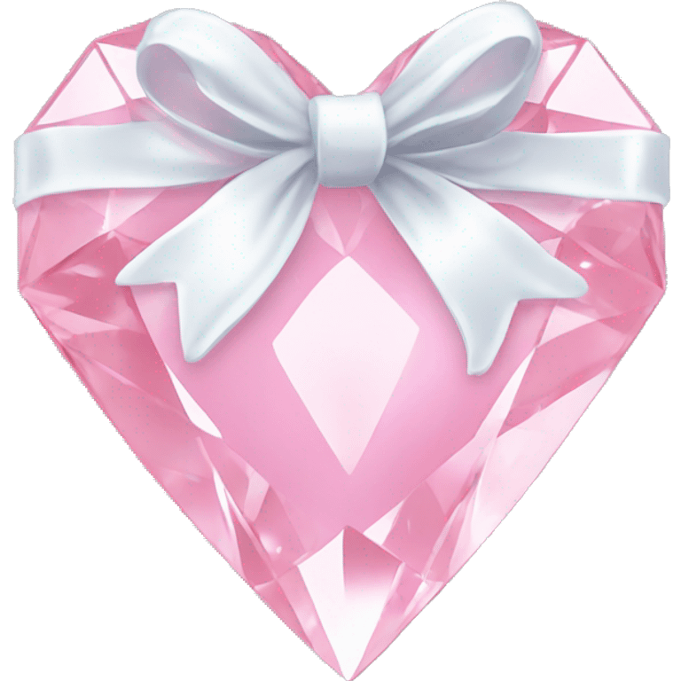 Pastel pink diamond crystal heart with white bow emoji