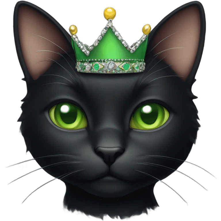 Black Cat wearing a crown green eyes  emoji