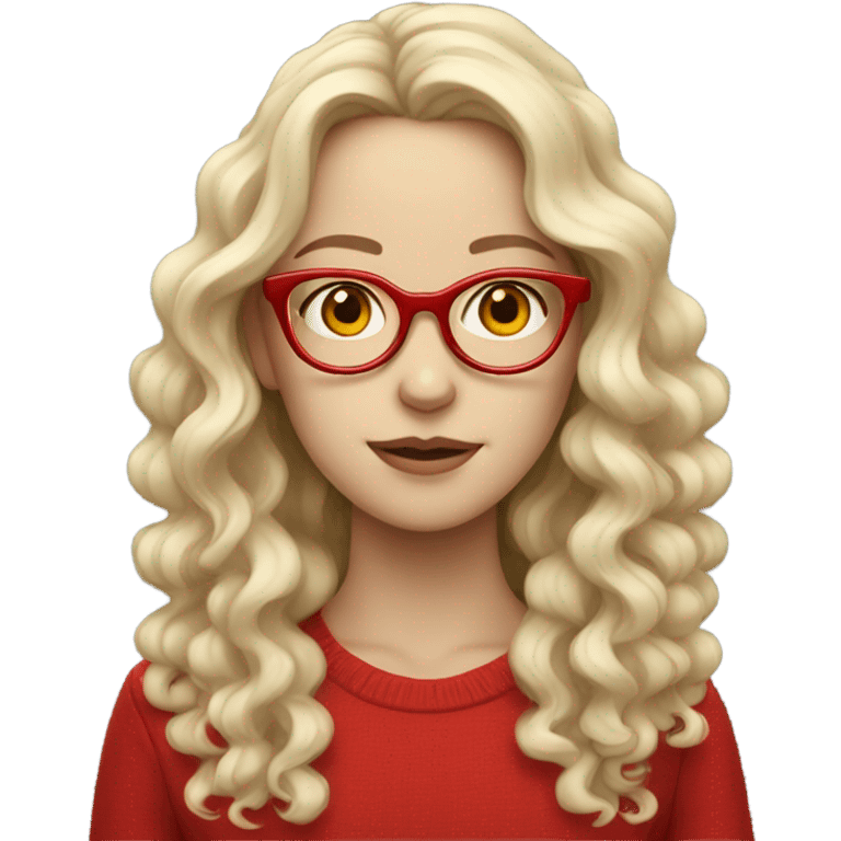 pale girl with curly long hair with red glasses emoji