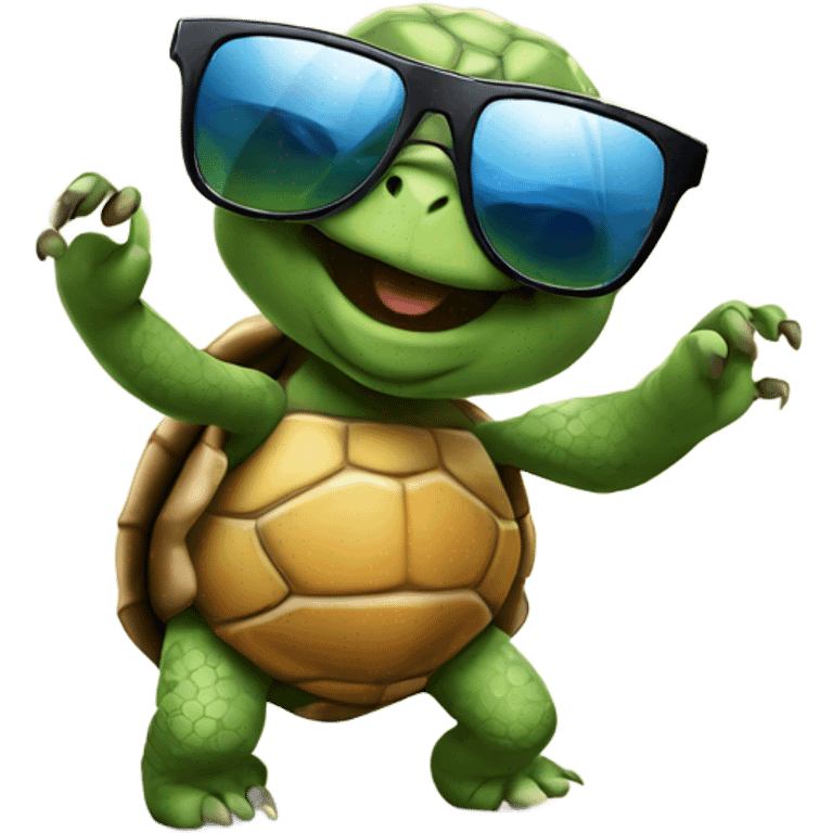 tortoise with sunglasses dancing with dog emoji