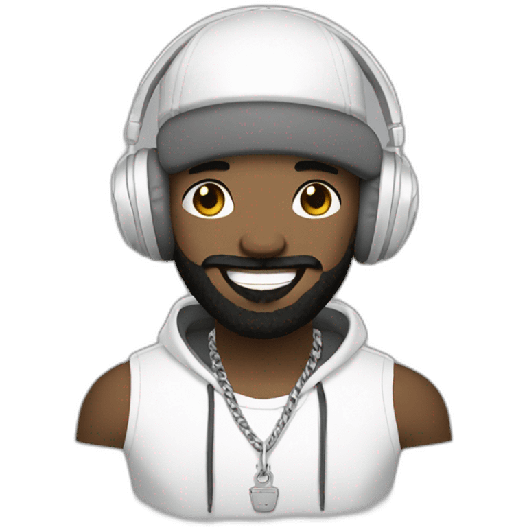 rapper-with hoop-white skin-black hair-beard-bichon dog-white-smile emoji