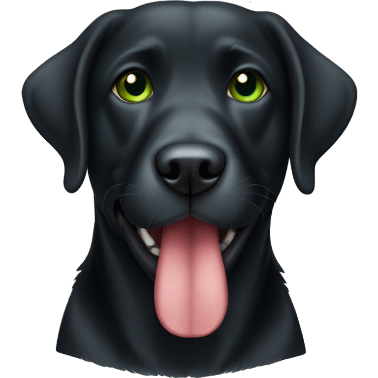 Old Black Labrador with green collar and mouth closed emoji