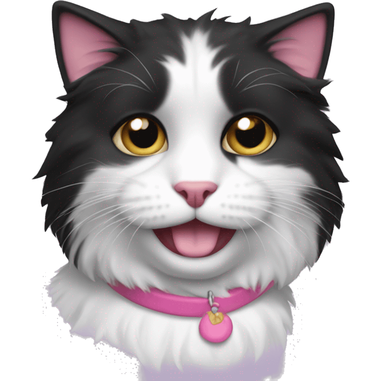 Black and white medium haired cat with a pink nose emoji