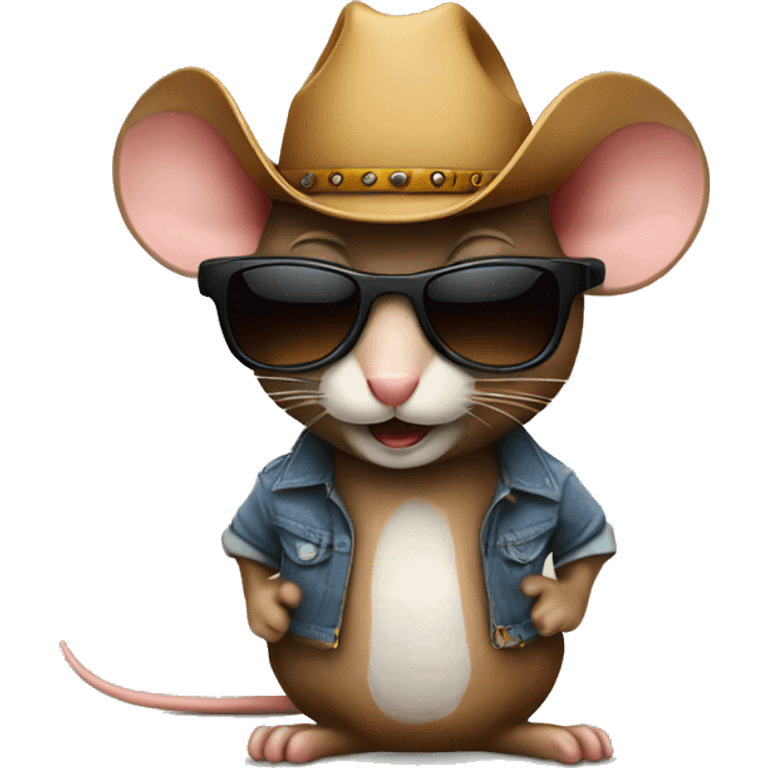 a mouse wearing a cowboy hat and sunglasses emoji