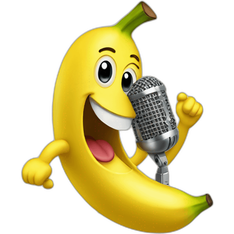 Banana singing with microphone emoji